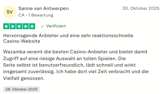 Trustpilot Bewertung für Wazamba Casino